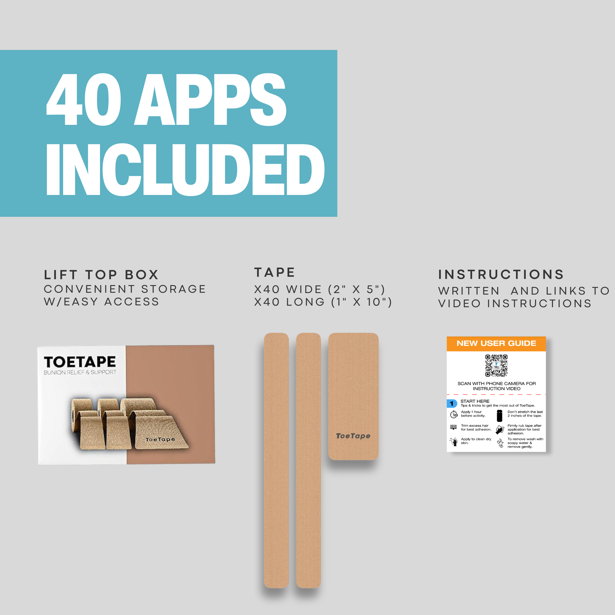 ToeTape Bunion correction tape includes